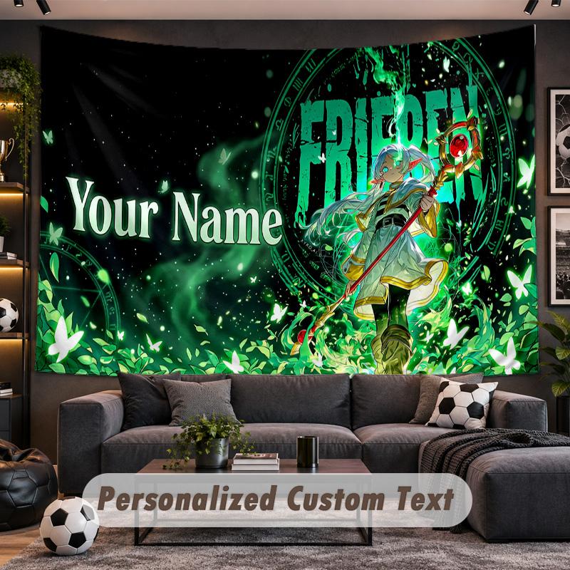 Frieren Beyond Journey's End Personalized Tapestry Support Custom Name, Wall Art Home Decoration