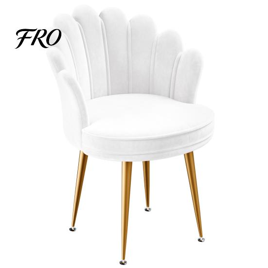 Living Room Accent Chair Velvet with Golden Metal Legs, Shell-shaped Backrest Vanity Armchair Armchair, Upholstered Guest for Home, Office