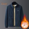 Men Jacket Stand Collar Long Sleeve Thickened Velvet Lined Warm Winter Coat with Pockets Zipper Placket Cotton Jacket