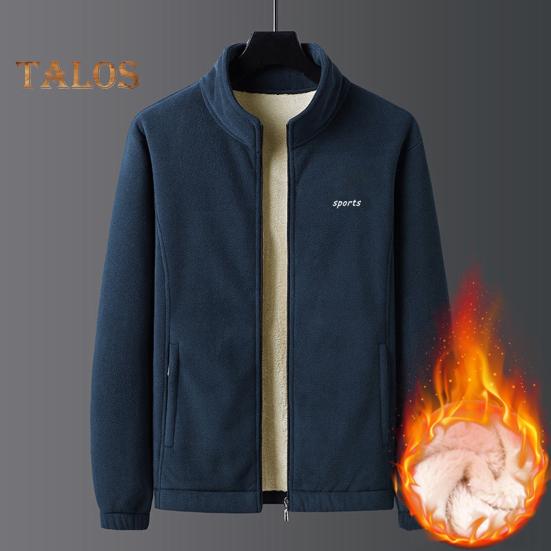 Men Jacket Stand Collar Long Sleeve Thickened Velvet Lined Warm Winter Coat with Pockets Zipper Placket Cotton Jacket