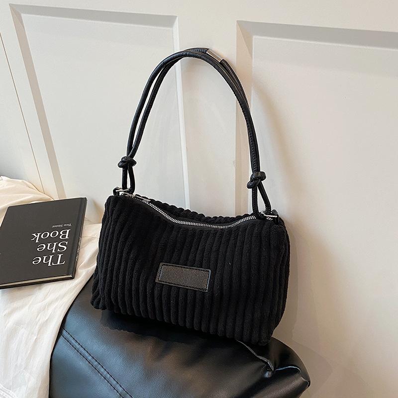 Simple Corduroy Shoulder Bags for Women Versatile Solid Color Ladies Underarm Bag Lightweight Portable Female Handbag Purse