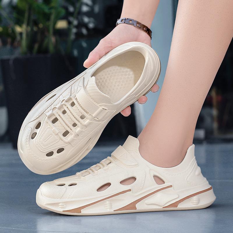 

Seaside travel summer new beach shoes fashion trend thick-soled stepping on shit hole shoes casual non-slip sandals 45 бежевый