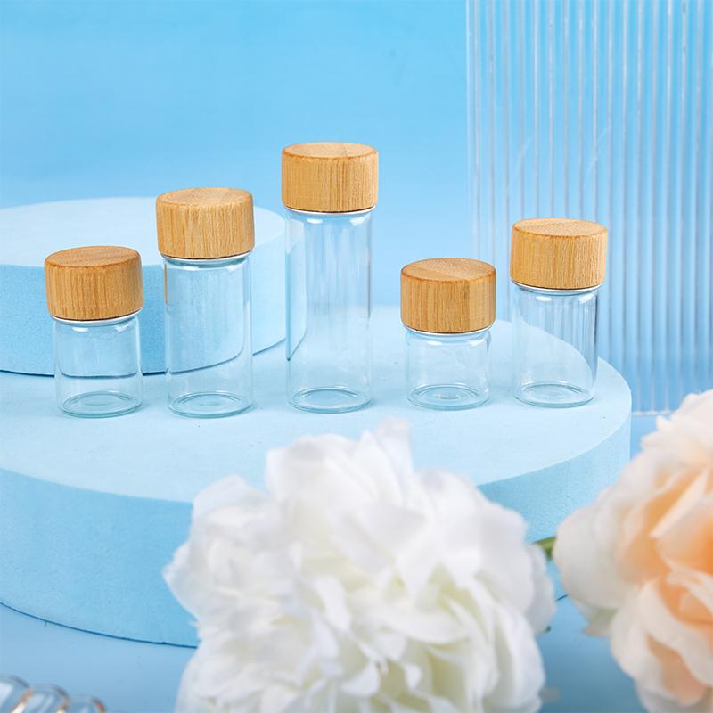 1Pc Clear Glass Bottles With Bamboo Wood Cap Empty Spice Bottles Sealed Reagent Bottle Diy Crafts Decoration Empty Small Jar