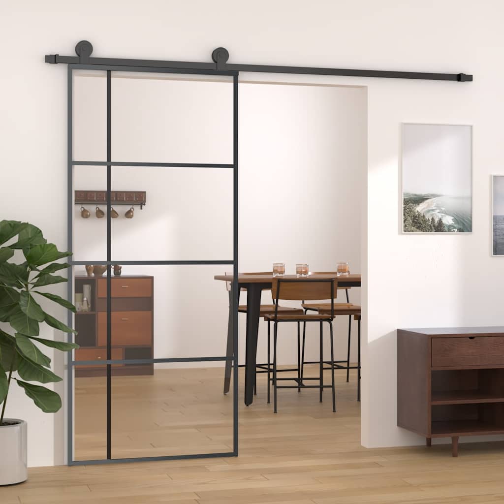 Schiebetür, ESG-Glas und Aluminium, 90x205 cm, Schwarz
