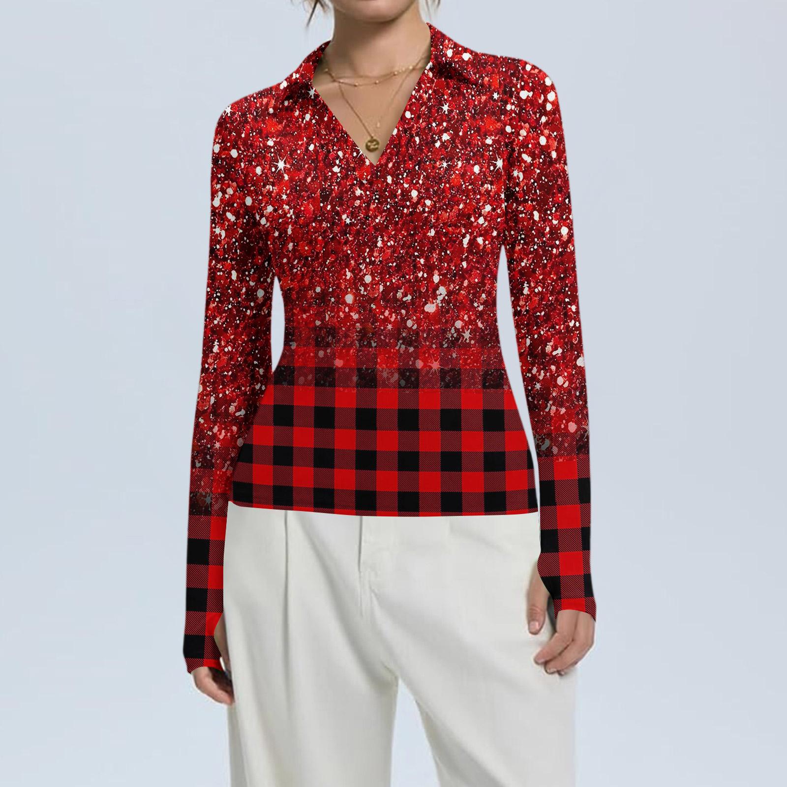 

Женская Мода Повседневный Принт V-образный Вырез Длинный Рукав Застежка на Пуговицы Топ M винный