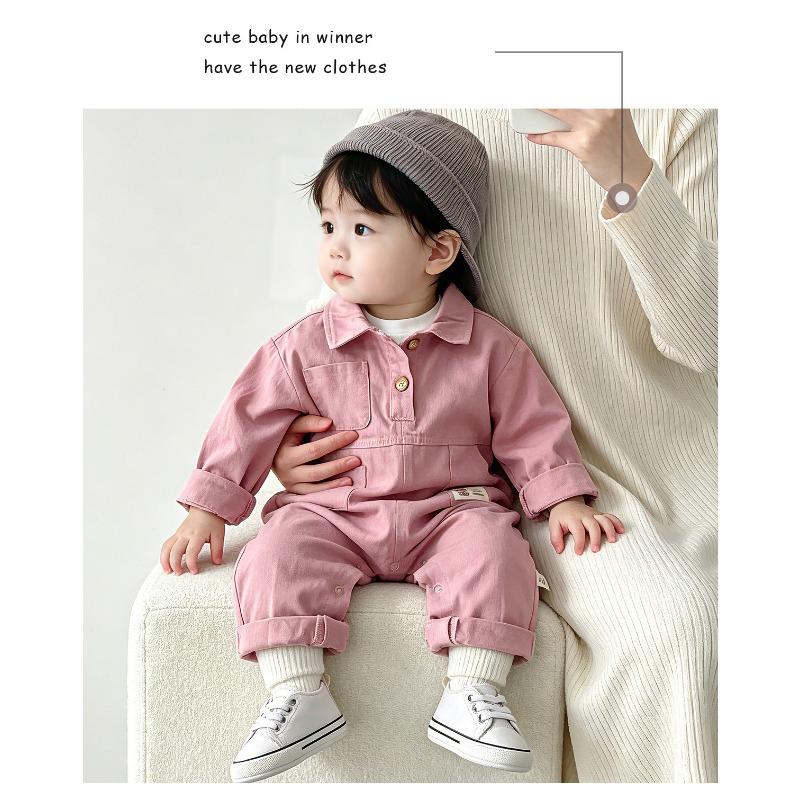 Infant Baby Pink Korean Style Workwear Long Sleeve One Piece Romper Outfit