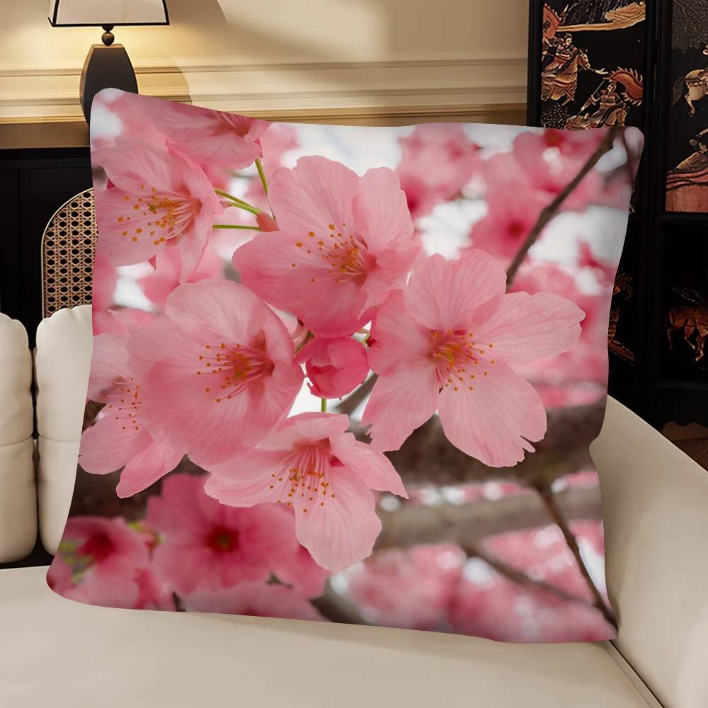 Cherry Blossoms Pillow Case Fashion Square Pillowcase Bedroom Sofa Room Ins Decoration Leisure