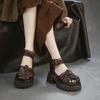 Johnature Genuine Leather Retro Pleated Thick Soled Sandals Comfortable And Breathable Women's Shoes