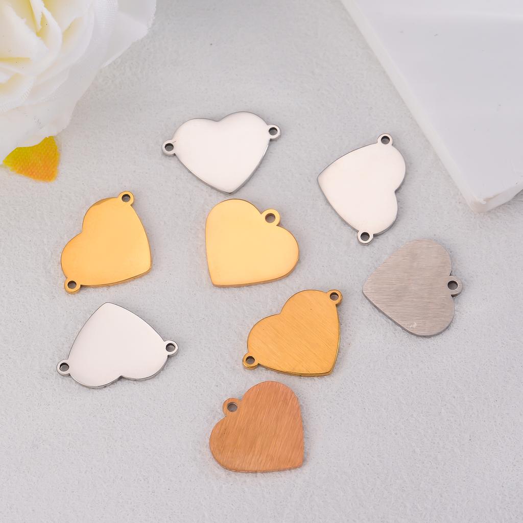 Wholesale 5pcs/lot Polished Stainless Steel Heart Tags Charms for DIY Jewelry Making Personalized name logo disc