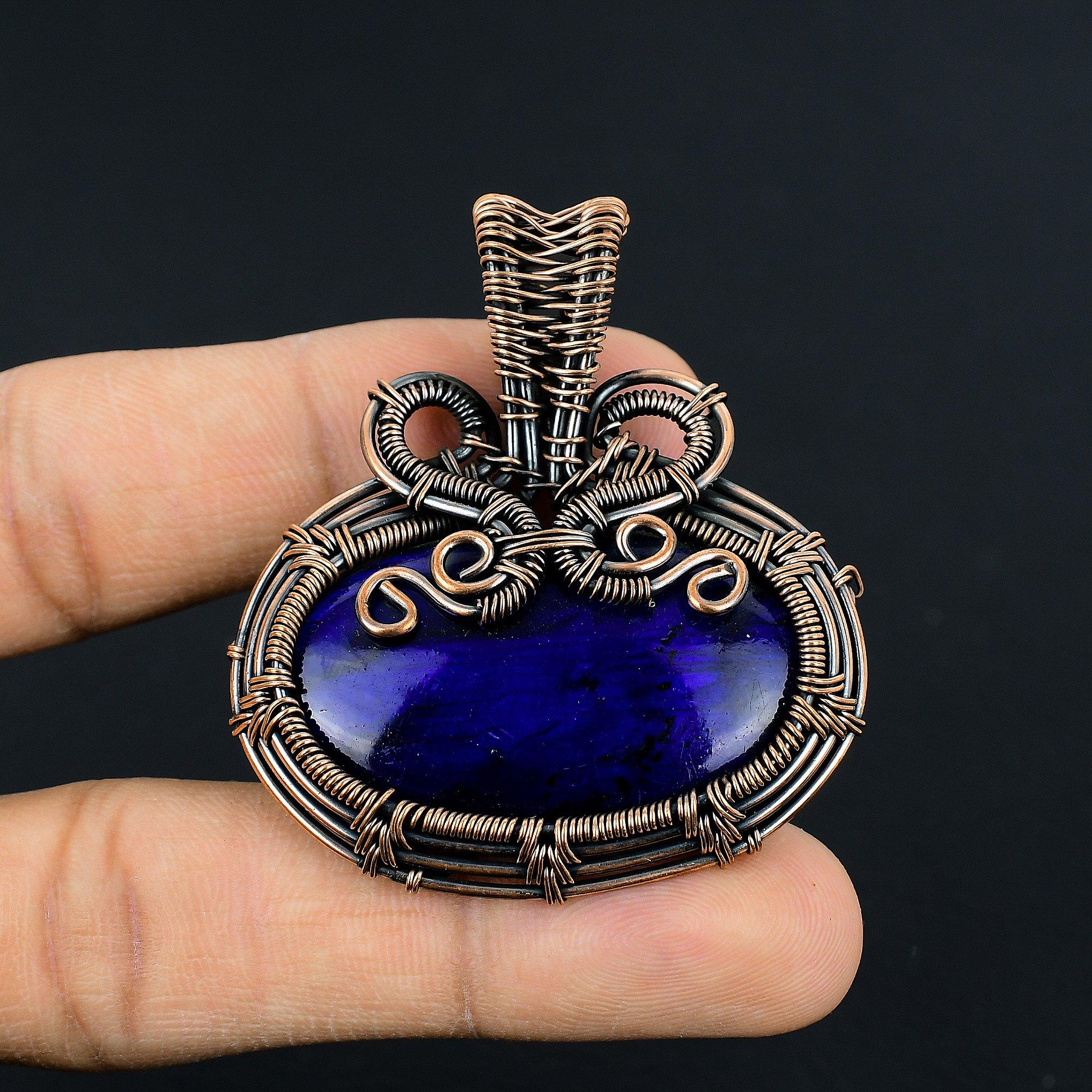 

Украшения из лабрадорита с синим отблеском, кулон, обернутый медной проволокой 999 пробы, украшения из драгоценных камней ручной работы, подарки для жены, совершенно новый кулон 2.55 Inches