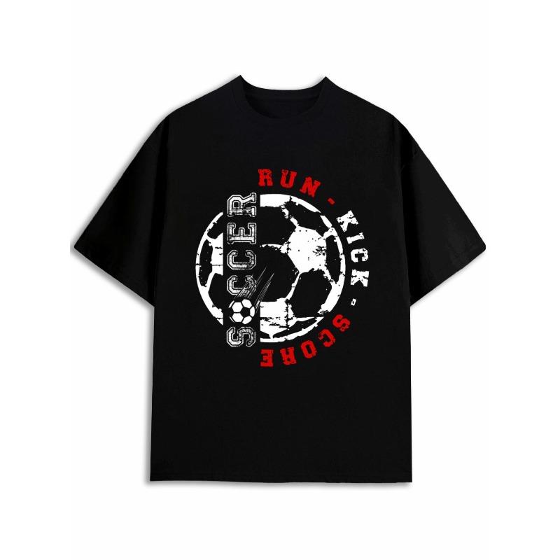 

European sizes Run Kick Score Soccer Tee Men S T-Shirt Black Limited Edition Top Unique Designs, Summer Prints Daily And Weekend Wear Comfortable 4XL чорний