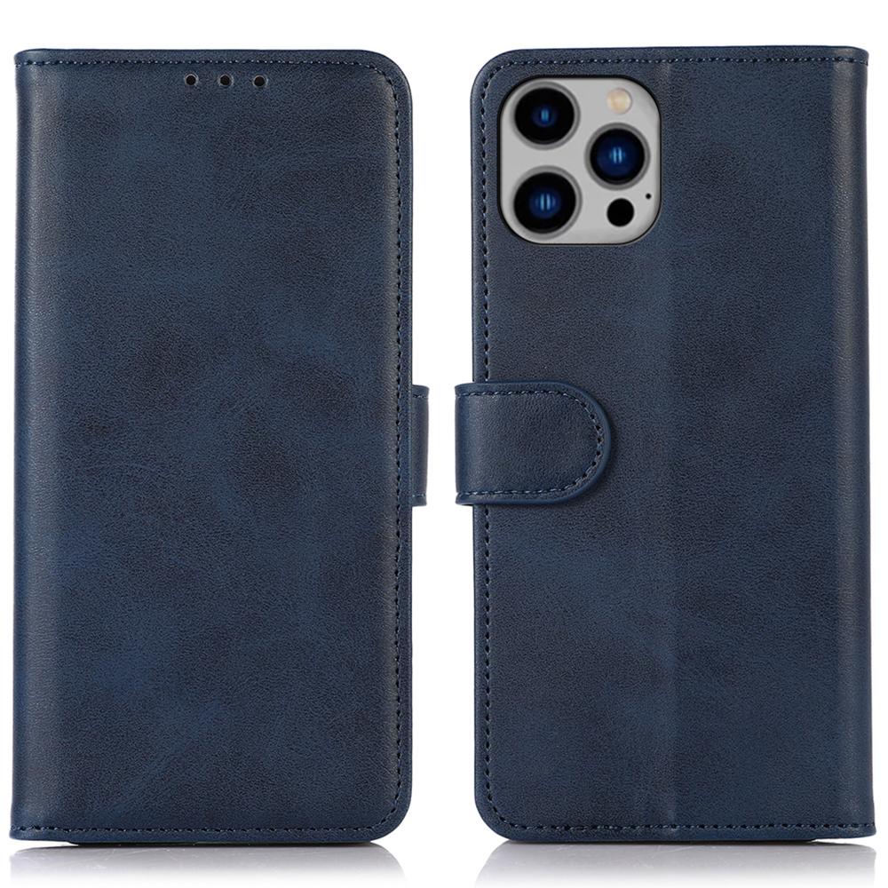 

For iPhone 16 Pro Case Cowhide Texture Leather Wallet Phone Leather Cover Blue