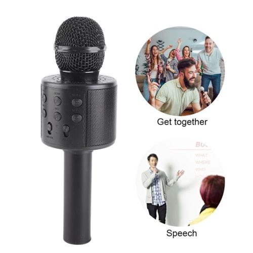 Microphone sans fil, Microphone de karaoké BT multifonctionnel 4-en-1 portable pour système de karaoké à domicile, fête KTV à domicile, voiture (Noir)
