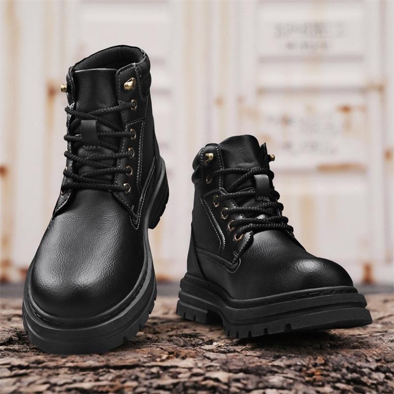 Fashion Men's Lace-Up High Top Shoes Genuine Leather Casual Shoes for Man Retro Motorcycle Boots Fashion Walking Boots Male Ankle Botas