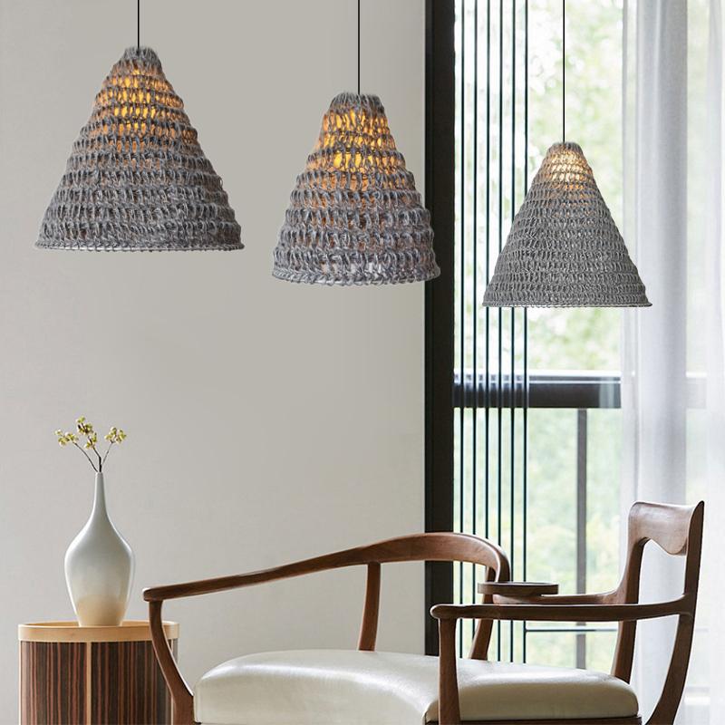 1PC Hand-woven Rustic Grey Bohemian Style Rope Lampshade Ornament Linen Rope Homestay 3 Sizes