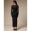 Women's Crew Neck Mesh Panel Bodycon Dress, Slim Ruffle Hem Maxi Dress