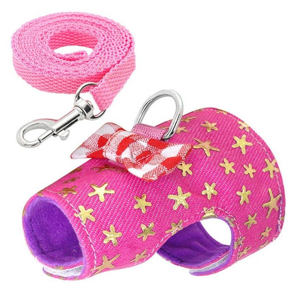 Breathable Small Pet Harness and Leash Set Adjustable Bowknot Hamster Collar Vest Easy To Wear Comfortable