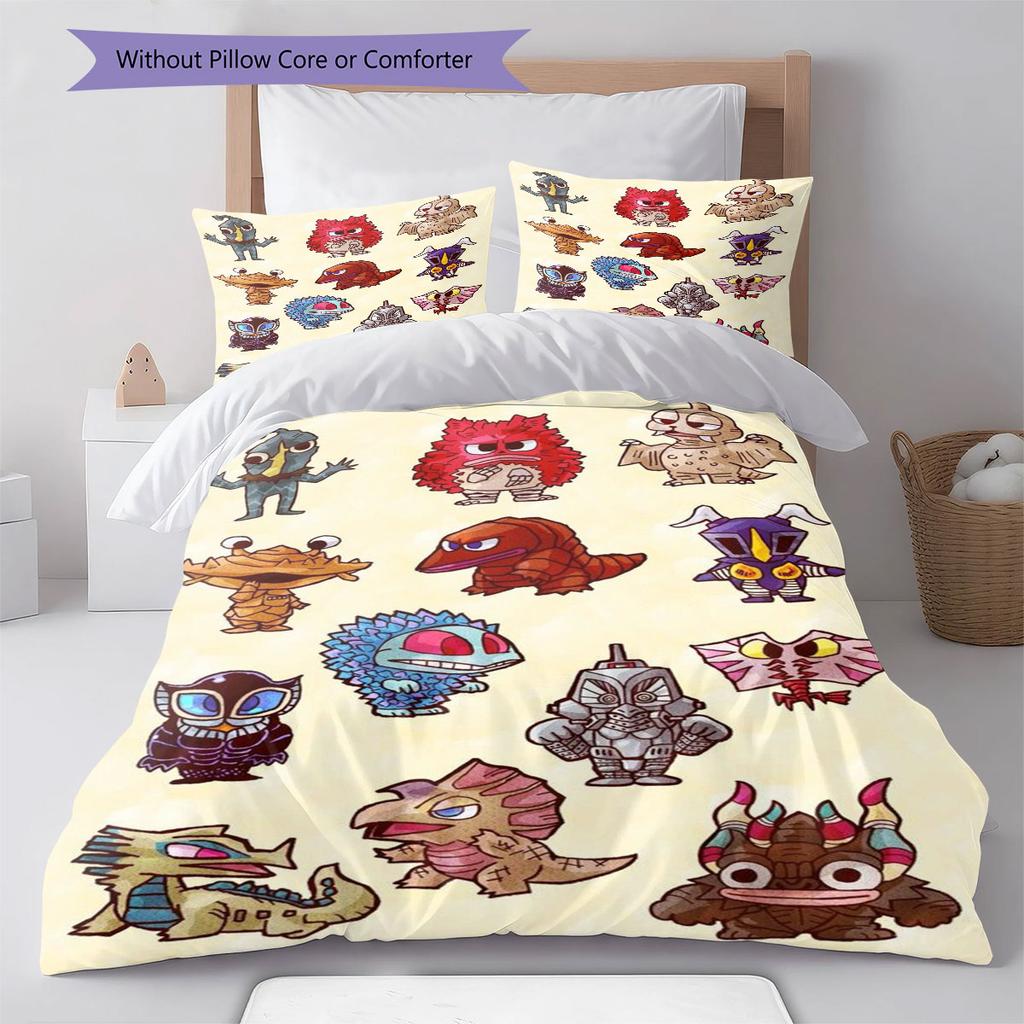 3pc Ultraman cartoon print unbleached bed sheet set(1*Duvet Cover + 2*Pillowcase, Without Core), for bedroom bedding decoration