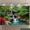 2D Dschungel Wasserfall Landschafts-Wandteppich, Tropischer Palmenbaum Hintergrund