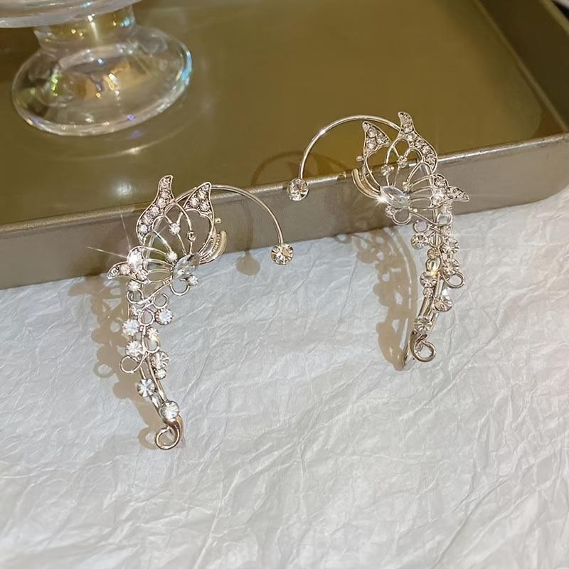 Ear Cuff Korean Style Hollow Out Lustrous Without Piercing Temperament Butterfly Elf Inlaid Rhinestone