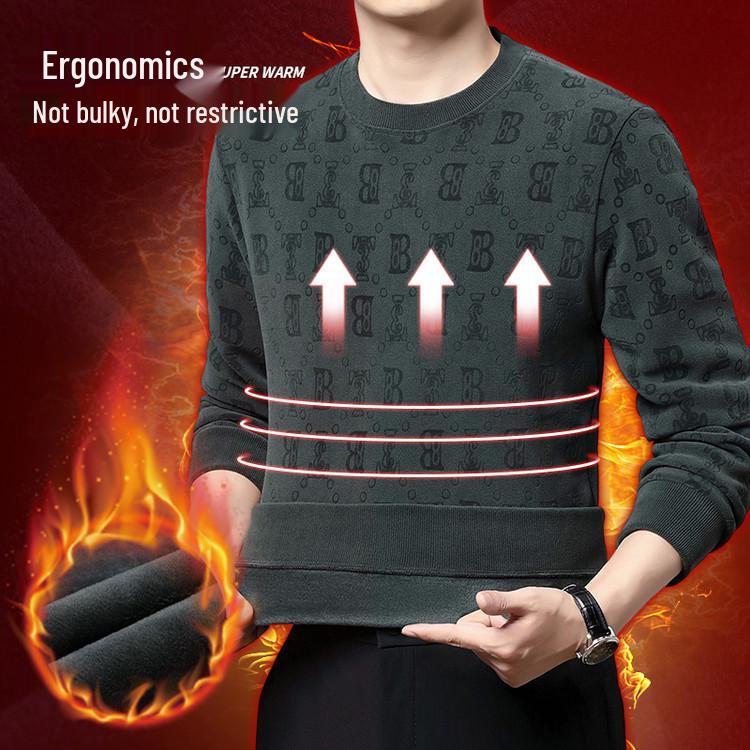 Men's Thick Warm Fleece Hoodie for All Ages, Stretchy Plain Jacquard Lining, Round Neck Australian Fleece Top