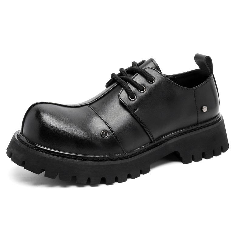 

Весна и лето 2025 года, универсальные мужские однотонные кожаные туфли на толстой подошве, повседневная обувь, туфли-дерби, трендовая мужская обувь 1042-J 46 чёрный