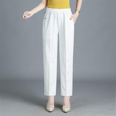 8XL Women Summer Pants Plus Size  Elastic High Waist Casual Ninth Pants Middle-aged Elderly Female Straight Mom Pants