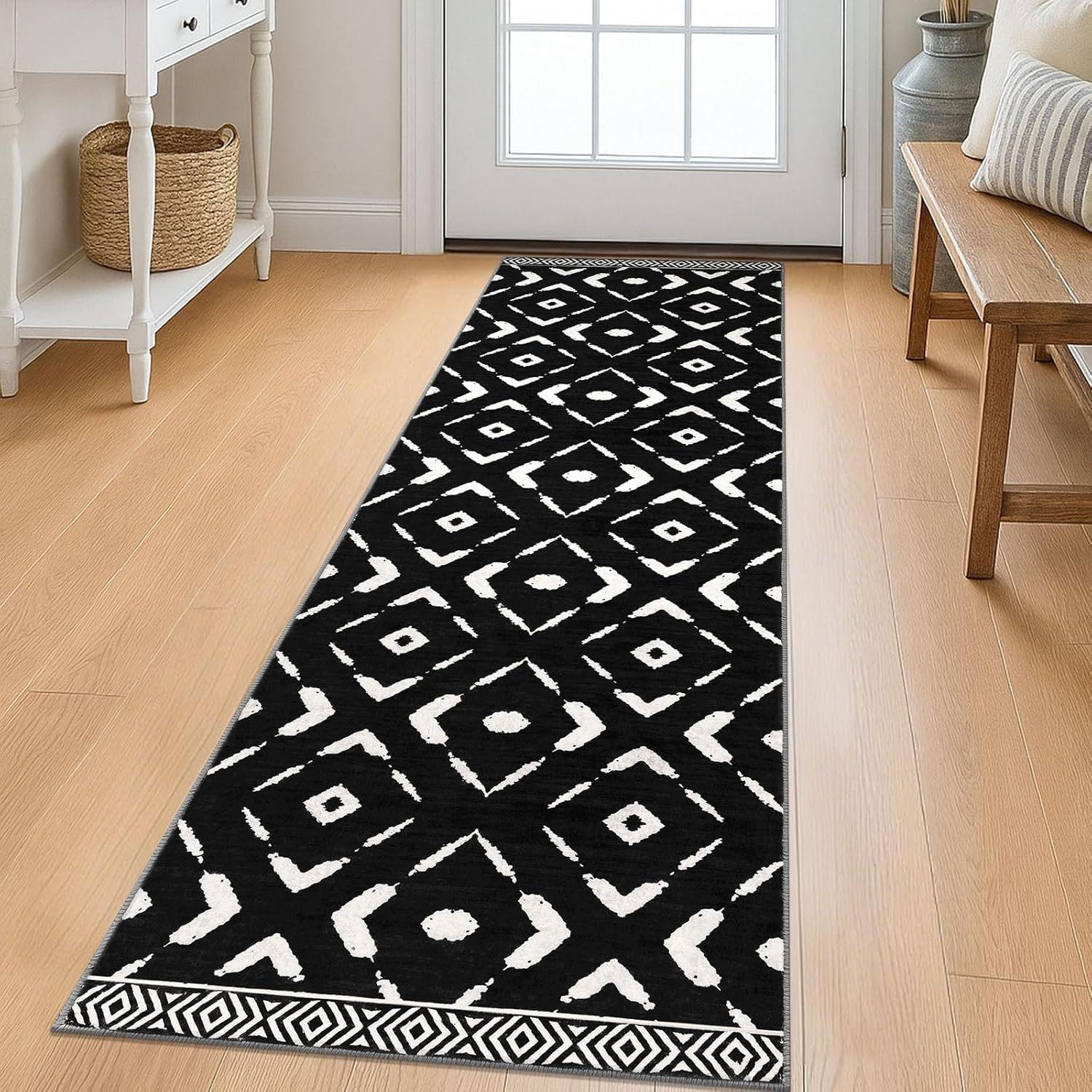 Bohemian Patterned Corridor Carpet  Minimalist Geometric Corridor Carpet  Bedroom Bedside Decoration Carpet 40*120cm [crystal velvet material]