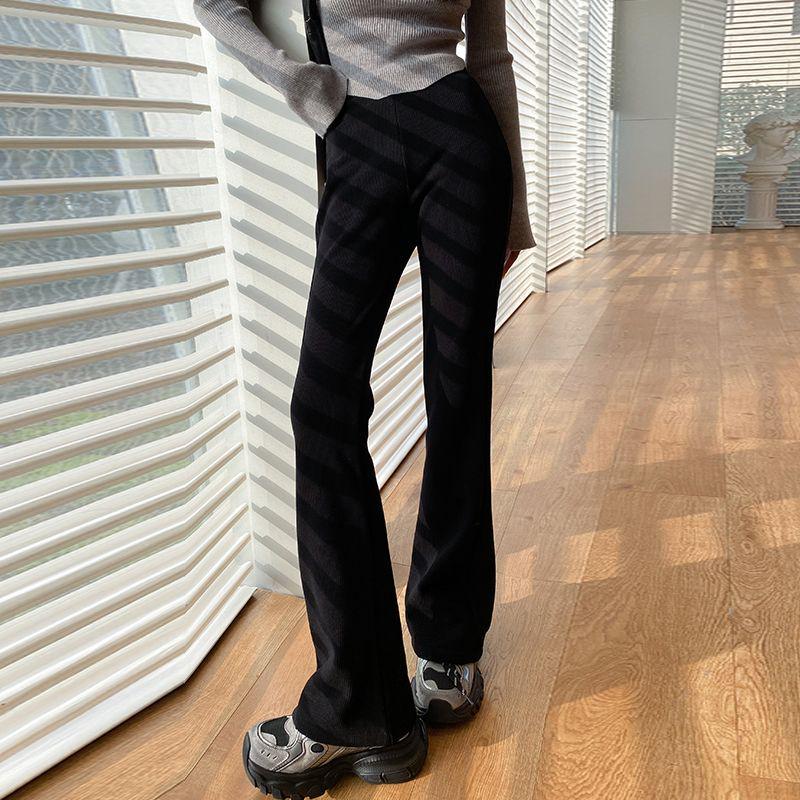 Women's White Wide-Leg Fleece-Lined Pants - High-Waisted, Slightly Flared, Thickened for 2024 Autumn/Winter