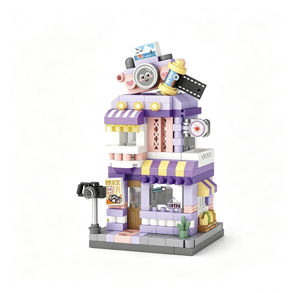 2026 NEW Panda Pet Coffee Ice Cream Flower Shop Store Street View Food House Building Blocks Kit Girls Model Kids Toy Children
