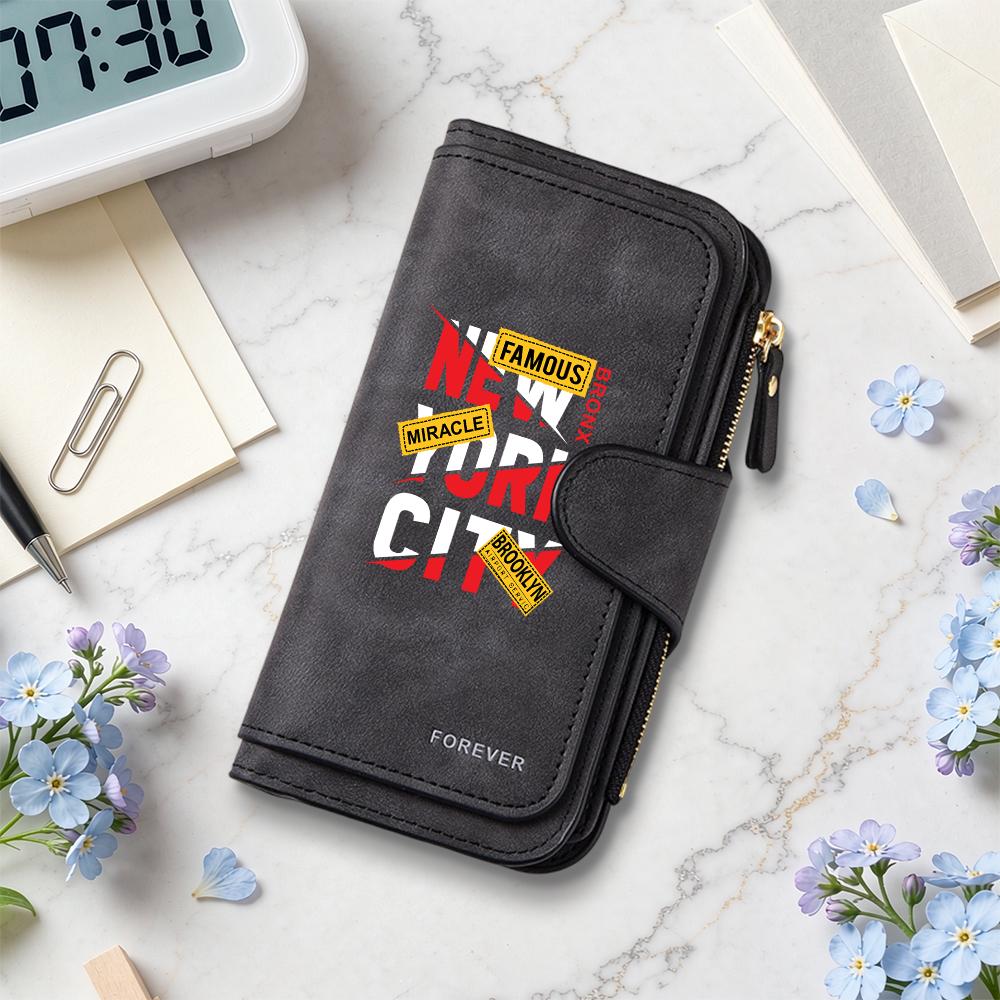 Stylish Fashion Long Purse Casual PU Wallet with Trendy New York City Print for Daily Use