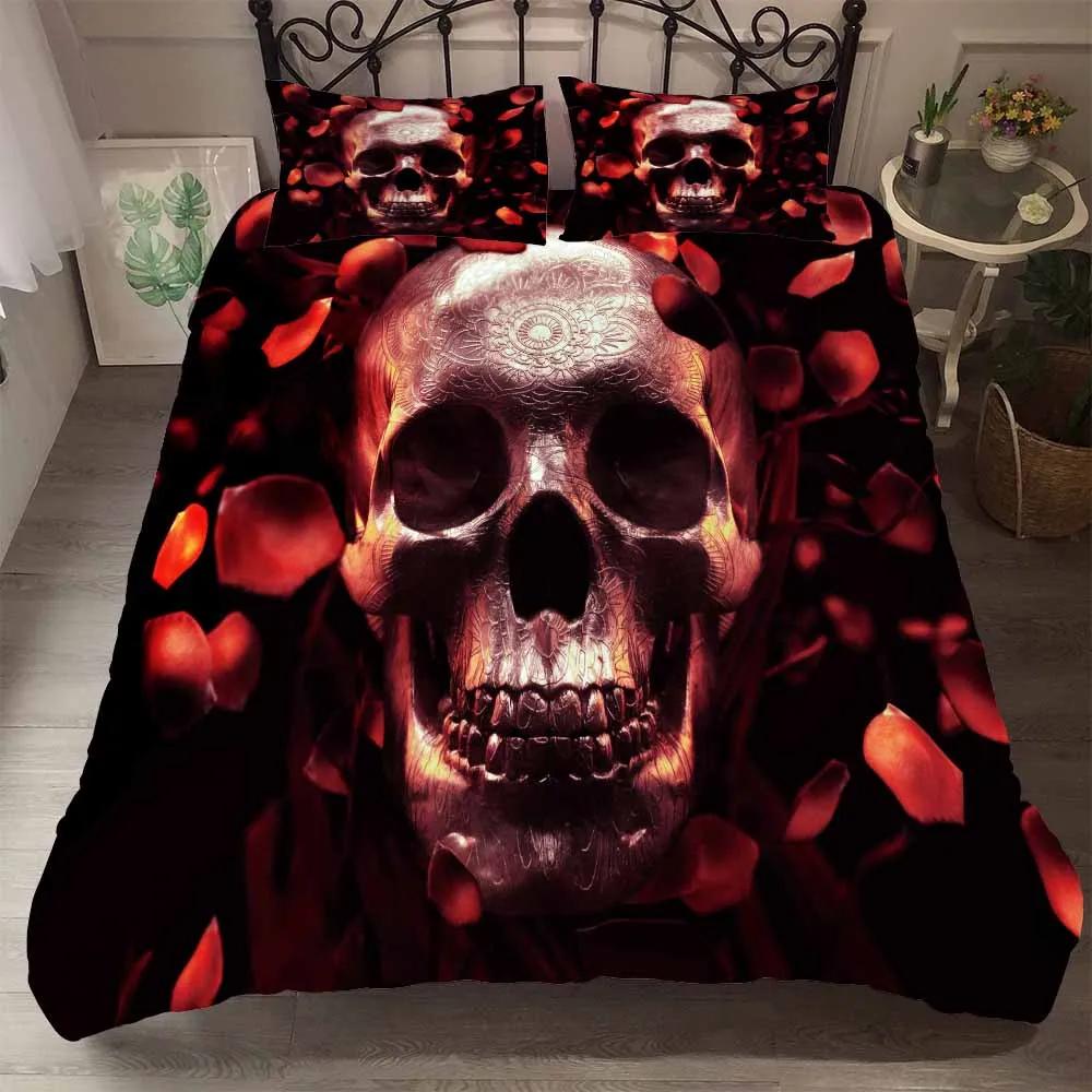 Comforter Terror Skull Black Background Comforter Set Halloween Bedroom Bedding Sets Blue Light Bone Double Sigle 2/3Pcs