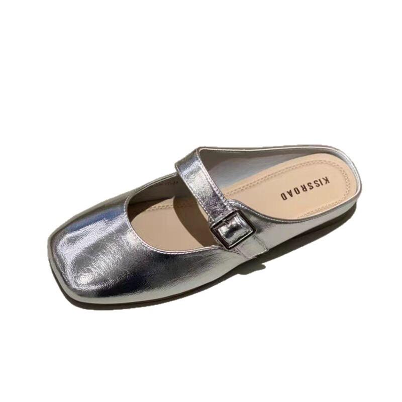 Baotou half slippers women's summer wear 2025 new French Mary Jane cool slippers flat-bottomed one-pedal Muller shoes