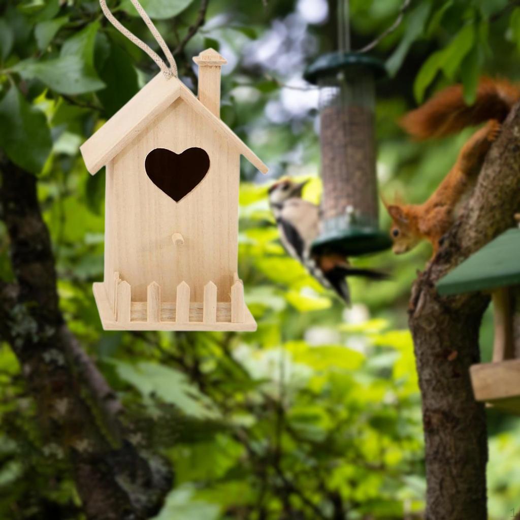 Wooden Bird House Ornament Creative Unfinished Wood Nest Hanging Birdhouse for Balcony Patio
