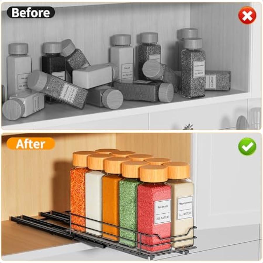 Pull Out Spice Rack Organizer for CabinetSlide out Spice Organizer for Inside Cabinets Heavy Duty Spice Organization for Kitche