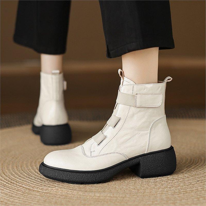 

Women s shoes round head British style Martin small new heel women s thick short boots thick-soled soft leather autumn and winter boots 40