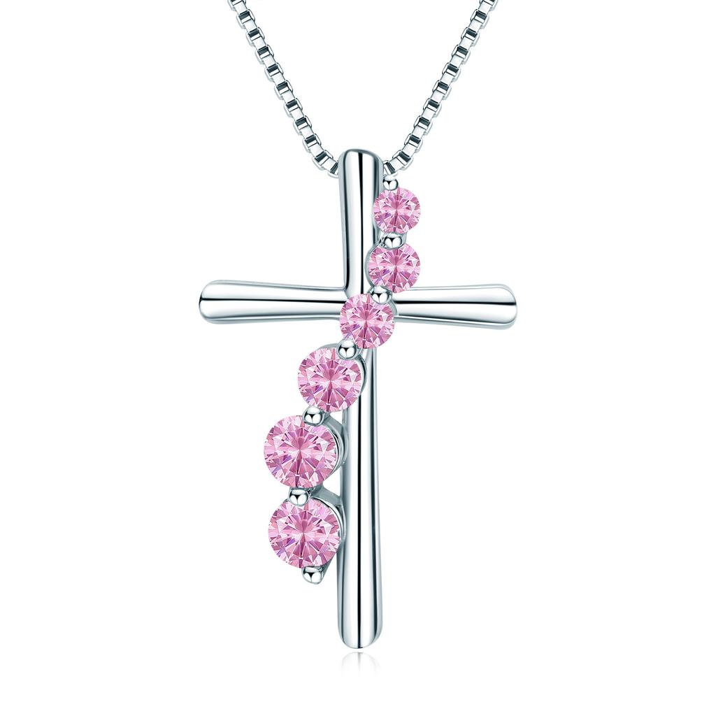 S925 Sterling Silver Women's Necklace Trendy Zircon Cross Pendant Birthday Gift European American