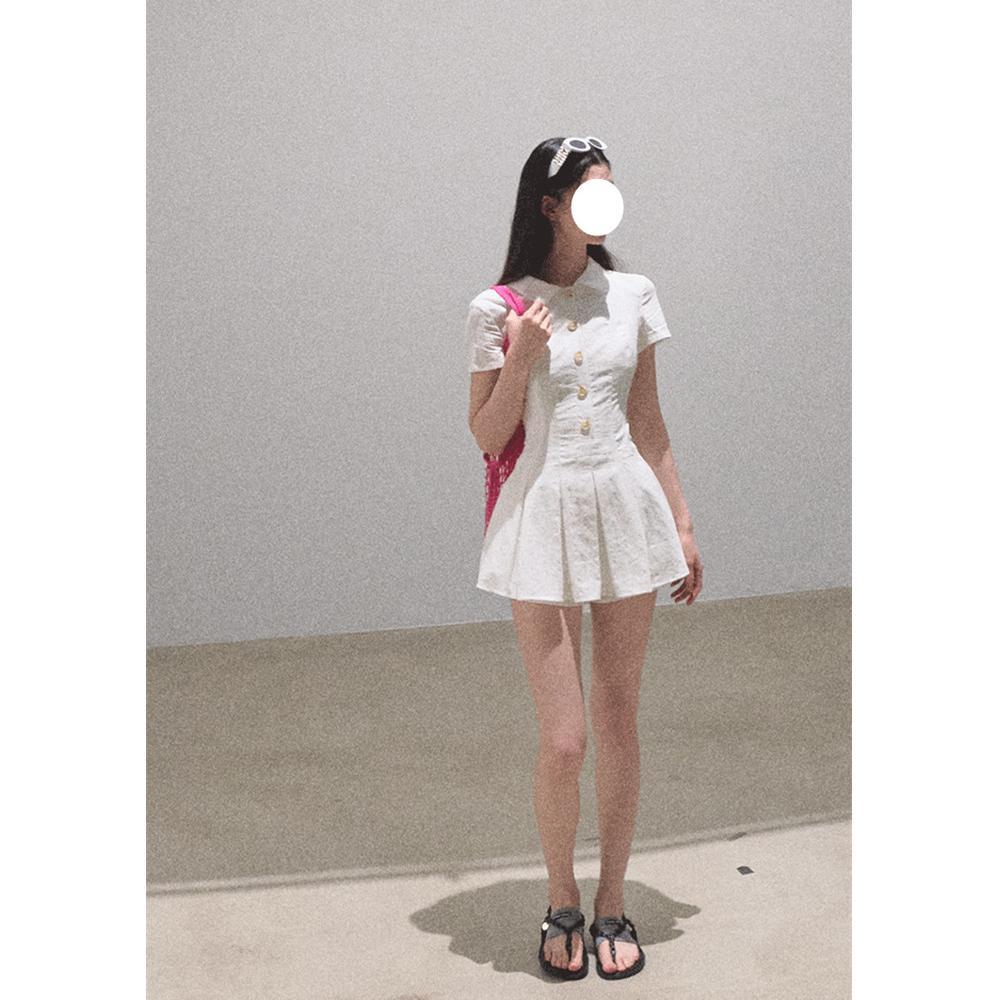 

Летнее платье-рубашка в девичьем стиле, в университетском стиле, белое, с рукавами-буфами, темпераментное, с приталенным поясом, милое, с короткой юбкой XL- (recommended 110-60kg)