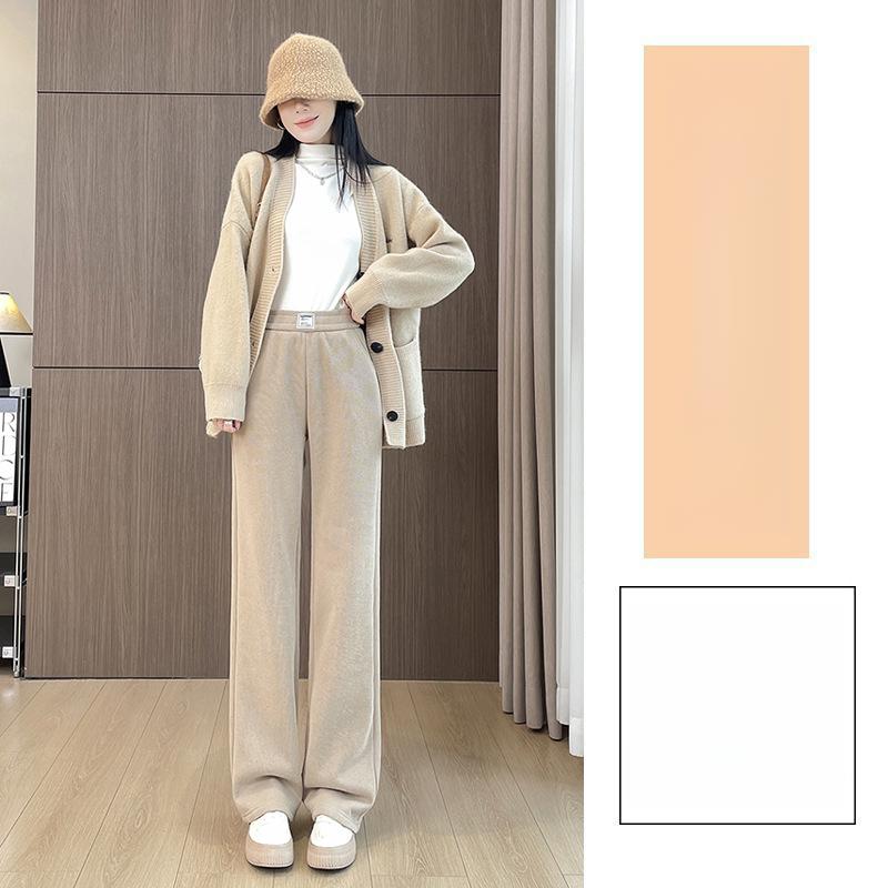 

Красные широкие брюки Анкола для женщин, драпированный новый стиль, облегающие с высокой посадкой, флисовые прямые широкие брюки для осени и зимы 5XL хаки