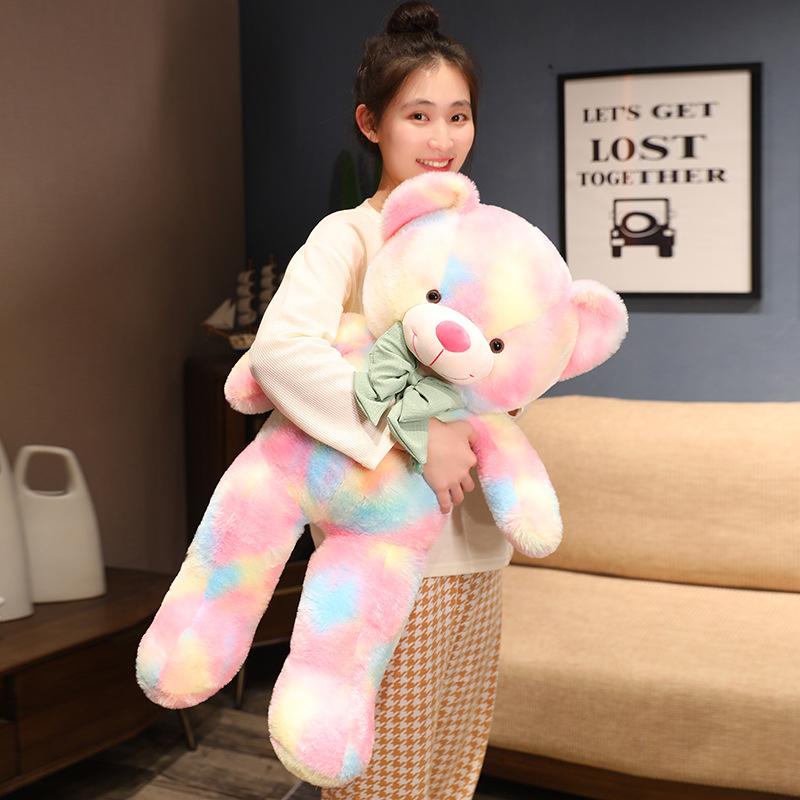 60/80 cm Kawaii Colorful Bowtie Bear Plush Toy Soft Stuffed Animal Teddy Bear Plushie Doll Pillow Birthday Gift for Girls Kids