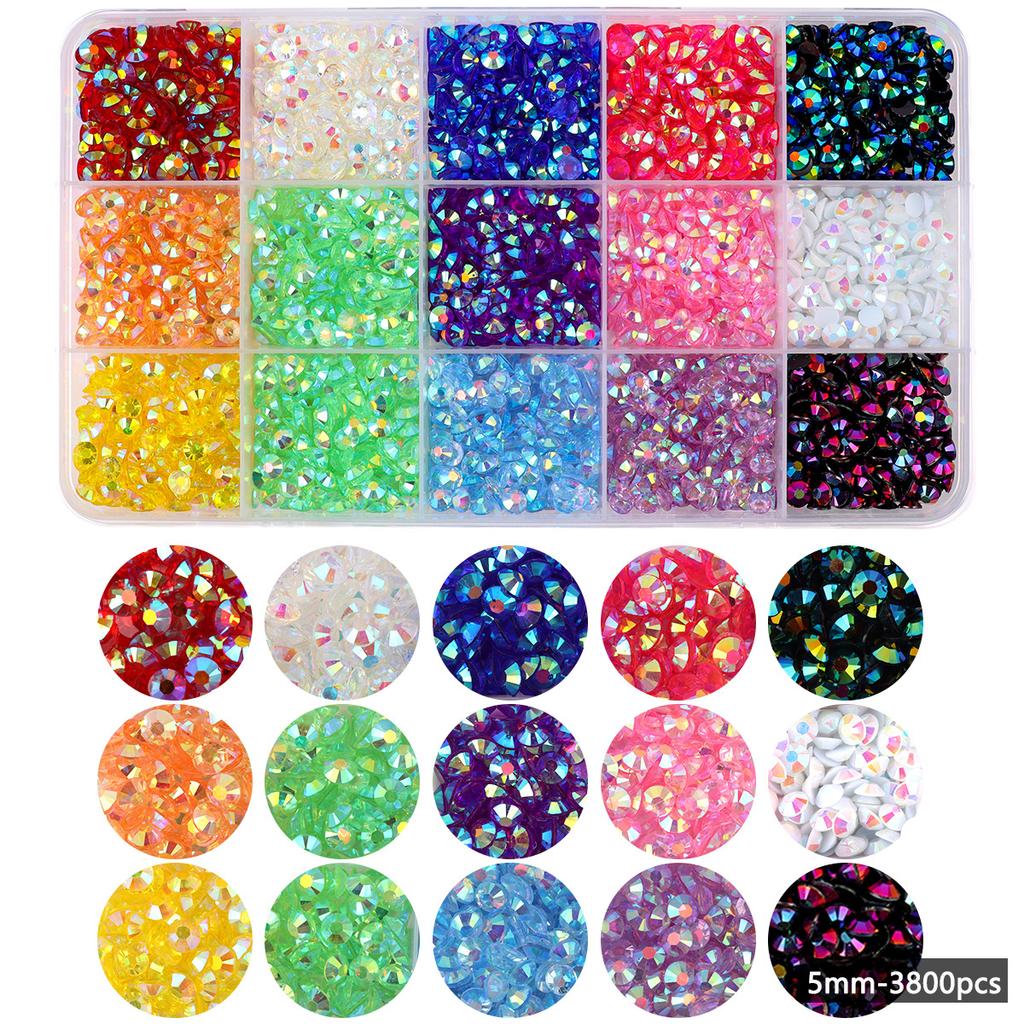 15-Kleur Hars Platte Bodem Boor, Kleur Ab Boor, Gemengde Kleur Acryl Boor, Handgemaakte Diy Sticker Boor, Grote Transparante Diamant Sieraden Set.