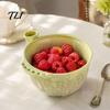 Strawberry Washing Tool Ceramic Berry Bowl with Drainage Hole, 360 Degree Self Rinse Basket Rinsing Fruit Bowl, Fresh Vegetable Cleaning Strainer