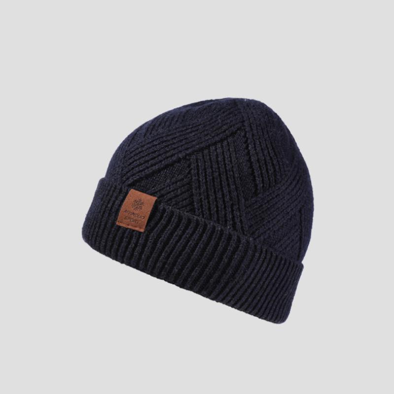 Wool Knitted Hat Men's Autumn Winter Double-Layer Velvet Ear Protection Hat