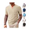 Fashion Year Men's Clothing, European and American Summer New Sports and Leisure Loose Solid Color Full Polyester Imitation Hemp V-neck Men's Short Sl