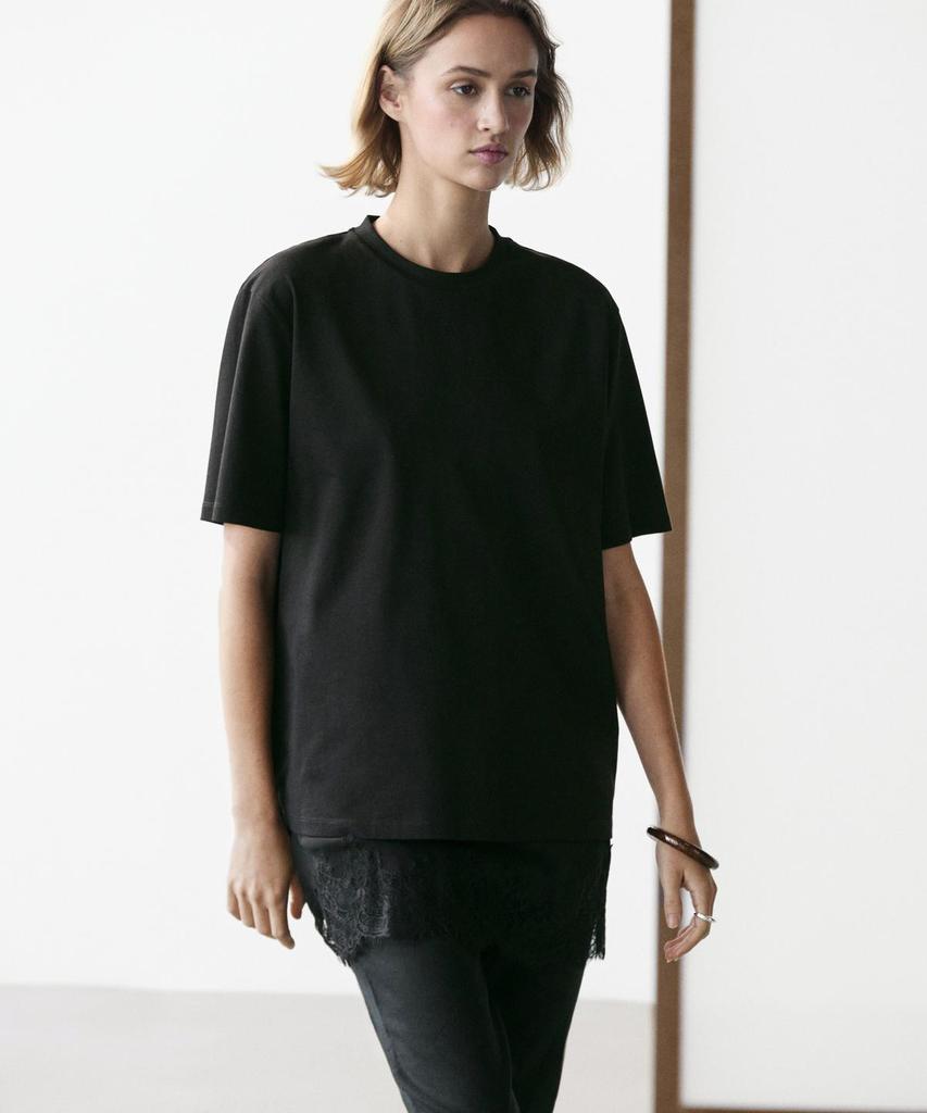 Masimodutti Lace Detail Short Sleeve T-Shirt
