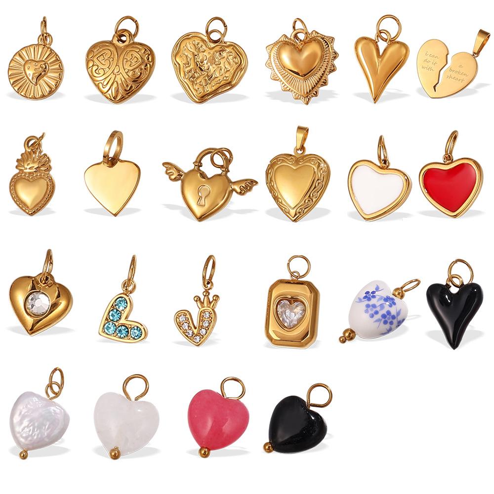  DIY Stainless Steel Gold Color PVD Plated Heart-Shaped Pendant Accessory for Handmade Jewelry Making Wholesale