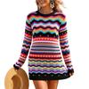 Damen Ringel Strick Pullover Pullover, Rundhals Mittellange Tunika für Herbst Winter Freizeitkleidung