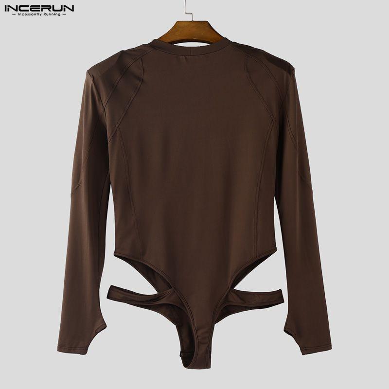 INCERUN Men Long Sleeve Cutout Fitted Briefs Bodysuits Jumpsuits Underwear Playsuits