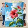 Red hibiscus butterfly pattern Flannel printed blanket suitable for all seasons suitable for living room office sofa and travel