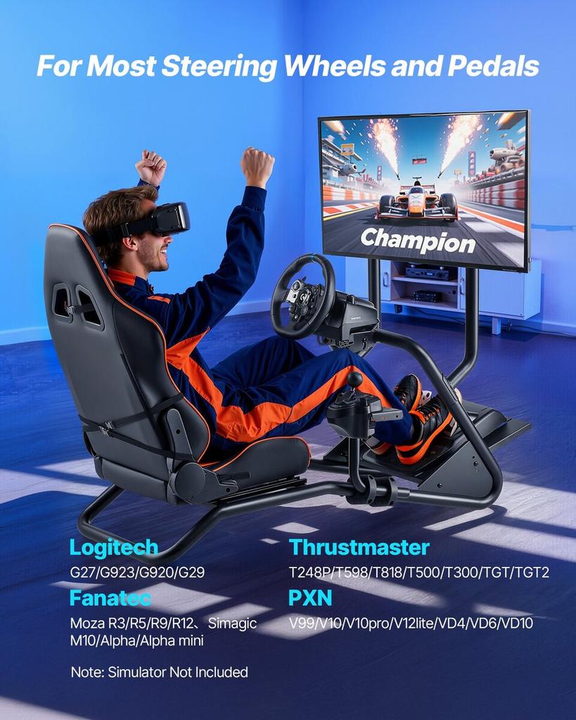 Racing Wheel Stand, Heavy-Duty Simulator Cockpit Steering Wheel Stand with Monitor Stand, Fit Logitech G25,G27,G29,G920,G923, Thrustmaster T300RS,TX